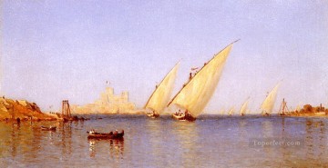  Ford Oil Painting - Fishinng Boats coming into Brindisi Harbor scenery Sanford Robinson Gifford